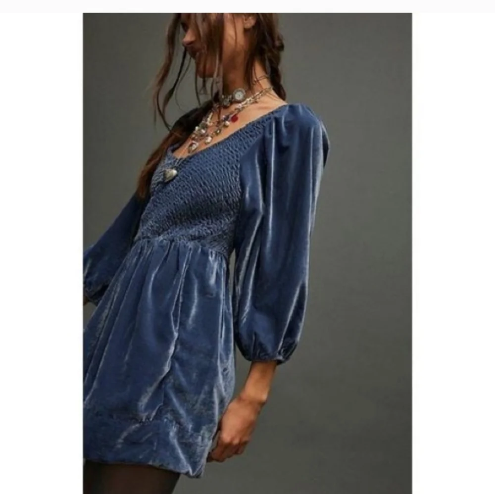 NWT Free People Farrier Velvet mini dress harbor blue Color Size L - Picture 4 of 7